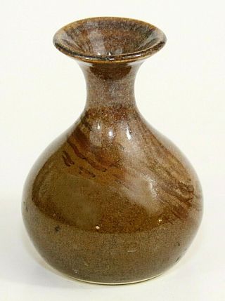 Hand - Thrown Studio Art Pottery Vase,  Small,  Brown Glaze,  Signed Sandy