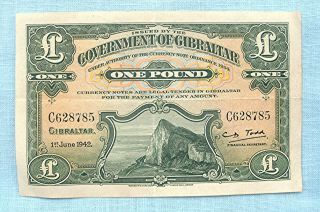 Government Of Gibraltar One Pound Note Dated 1st June 1942