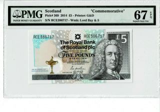 Scotland P 369 2014 5 Pounds Commemorative Pmg 67 Epq Gem Unc