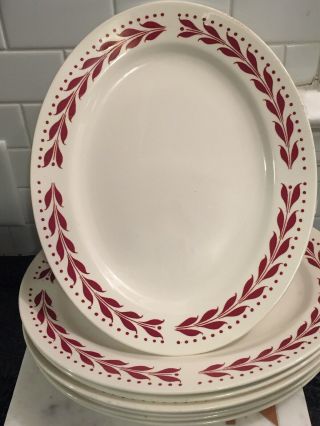 Set Of 3 Homer Laughlin Polkadot Leaf Vintage Platters Plates Burgundy White