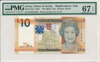 States Bank Of Jersey Jersey 10 Pounds Nd (2010) Pmg 67epq