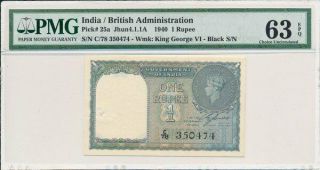 Government Of India India 1 Rupee 1940 George Vi Black S/no.  Pmg 63epq