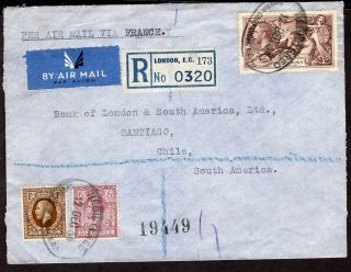 Uk Gb To Chile Registered Air Mail Cover 1936 Air France London - Santiago