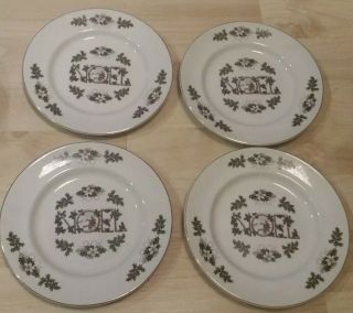 Set Of Four 7 " Plates Noel By Wood & Sons Made In England Gold Rim Christmas