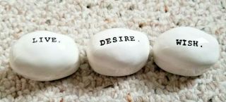 Rae Dunn By Magenta Ceramic Rocks Set Of 3 Desire.  Wish.  Live.  Table Desk Decor