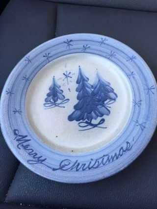 Rowe Pottery Merry Christmas Tress Hand Crafted Salt Glazed Plate Dish
