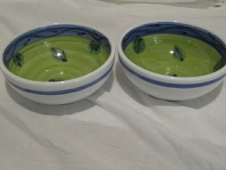 2 Caleca Sorrento Cereal Ice Cream Bowls 5 1/2 " Diameter Blue Green Hand Painted