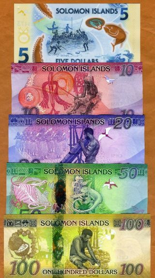 Complete Set Solomon Islands,  $5;10;20;50;100,  Nd (2013 - 2019),  Unc
