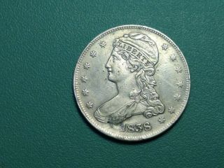 1838 Capped Bust Reeded Edge Silver Half Dollar With Plugged Hole.  Au Detail.