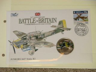 (b908) 2010 Battle Of Britain 70th Anniversary Fdc Unc $1 Coin Junkers Ju87