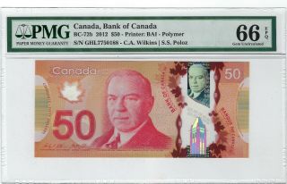 Canada,  2012 50 Dollars Bc - 72b Pmg 66 Epq