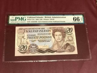 Falkland Islands British Administration 20 Pounds Pick 15a 1984 Pmg 66 Gem Unc