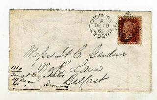 Gb Qv 1d Red 1869 Lettered Ea Plate 117 Dromore Postmark Cover To Belfast