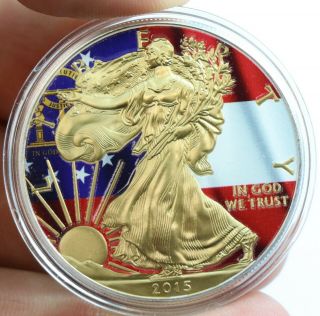 2015 Georgia U.  S.  State Flags 24k Gold Gilded & Colorized Silver Eagle