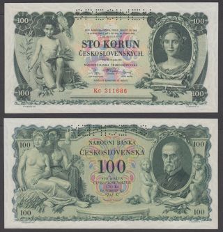Czechoslovakia 100 Korun 1931 Unc Crisp Banknote Km 23s Specimen
