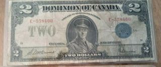 1923 Dominion Of Canada 2 Dollars Bank Note Blue Seal Mccavour - Saunders Serie E