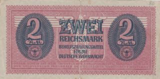 2 Reichsmark Vg German Military Note From The Wehrmacht 1942 Pick - M2