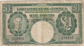 1 Pound Vg Banknote From British Colony Of Jamaica 1940 Pick - 40