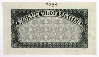 Waterlow & Sons Progress Proof Bond Coupon Border Maison Virot Ltd 1900 - 20 Unc.