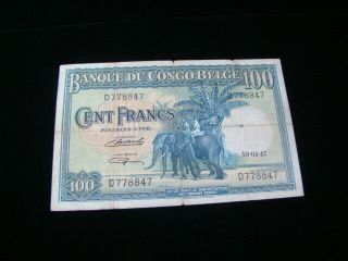 Belgian Congo 1947 100 Francs Banknote Vg,  Pick 17c