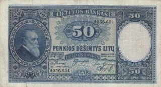 50 Litu Vf - Fine Banknote From Lithuania 1928 Pick - 24 Veryrare