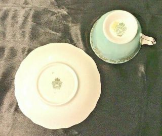 AYNSLEY FINE ENGLISH BONE CHINA FOOTED CUP & SAUCER 2917 GREEN w/ VIOLETS &GOLD 3