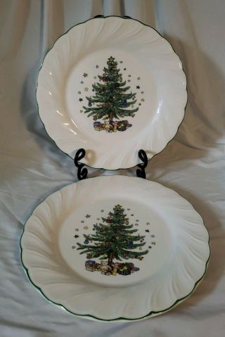 Set Of 2 Nikko Happy Holiday Christmas Tree Dinner Plates