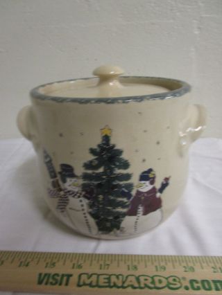 Home And Garden Party Ltd Heavy Stoneware Crock Cookie Jar Snowmen/tree 2002