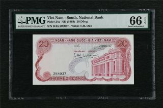 1969 Viet Nam South National Bank 20 Dong Pick 24a Pmg 66 Epq Gem Unc