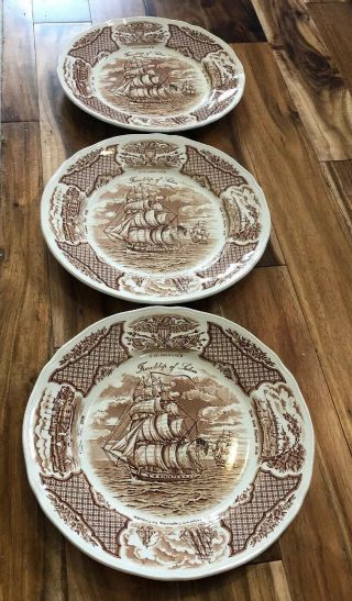 3 - Alfred Meakin China 10.  5” Dinner Plates Fair Winds The Friendship Of Salem