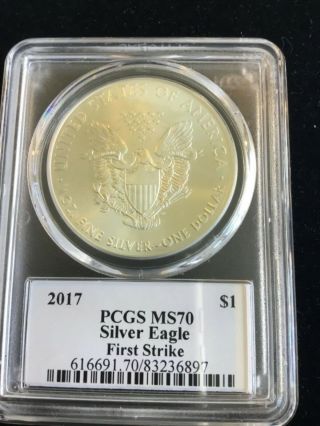 2017 Silver Eagle Dollar PCGS MS70 Coin First Strike Trump Label ASE ON HAND 2