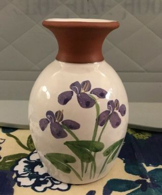 Collectible Emerson Creek Pottery,  Bedford,  Va 5 1/4” Vase Purple Violets Iris