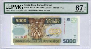 Costa Rica 5000 5,  000 Colones 2005 P 268ab Gem Unc Pmg 67 Epq