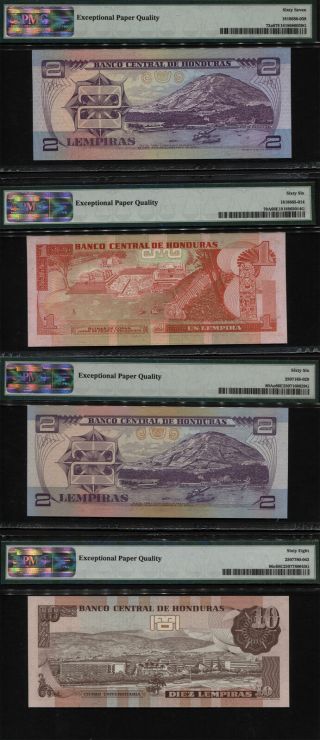 TT PK 72a,  79A,  80Ae,  & 86c 1993 - 2006 HONDURAS 1,  2,  10 LEMPIRAS PMG 68 SET OF 4 2