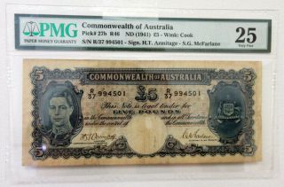 Australia.  Nd (1941),  Commonwealth Of Australia,  5 Pounds,  P - 27b,  R46 Pmg Vf 25