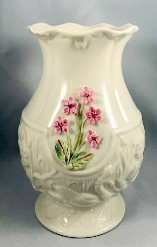 Belleek Fine Parian China Visitors Centre Water Elves Vase W/ Pink Flowers $1 Nr