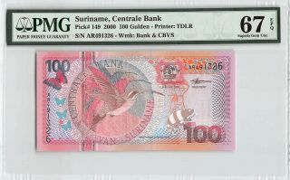 Suriname 2000 P - 149 Pmg Gem Unc 67 Epq 100 Gulden