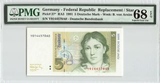 Germany - Federal Rep.  1991 P - 37 Pmg Gem Unc 68 Epq 5 Mark Replacement