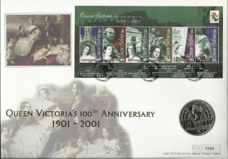 Gb / Guernsey Qe11 2001 Queen Victoria 5 Pounds Coin First Day Cover