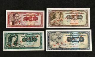 Yugoslavia - 100,  500,  1000,  5000 Dinara 1963 - Pick - 73,  74,  75,  76 - Specimen - Unc