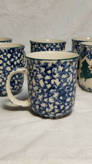 6 Folkcraft Christmas Country Cabin Tienshan Blue & White Sponge Coffee Mugs 3