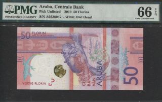 Tt Pk Unl 2019 Aruba Centrale Bank 50 Florins " Crab " Pmg 66 Epq Gem Uncirculated