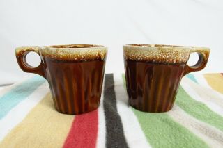 Hull Brown Drip Glaze O Handle Coffee Mug Oven Proof Set Of 2 Usa
