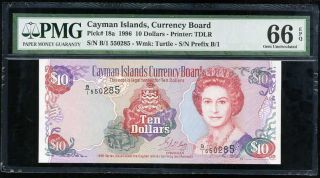 Cayman Islands 10 Dollars 1996 P 18 Gem Unc Pmg 66 Epq Nr
