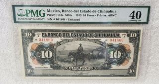 1913 Mexico,  Banco Del Estado De Chihuahua P S133a M96a 10 Pesos Pmg 40