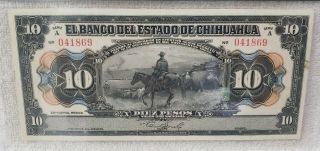 1913 Mexico,  Banco del Estado de Chihuahua P S133a M96a 10 Pesos PMG 40 2