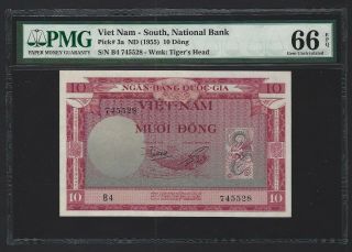 1955 South Viet Nam 10 Dong,  P - 3a Pmg Gem Unc 66 Epq,  Vietnam National Bank