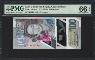 2019 East Caribbean States $100 Dollars,  Pmg Gem Unc 66 Epq,  Qeii Note