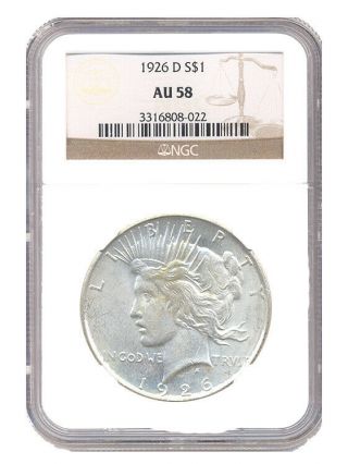 1926 D United States Peace Silver Dollar $1 Coin Ngc Graded Au 58