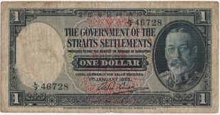 Straits Settlements 1 Dollar Dated 1935,  P16b Fine/fine,